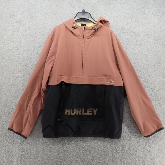 Hurley Jacket Mens Medium Mauve Black Logo Phantom Packable Windbreaker Anorak - Picture 1 of 12